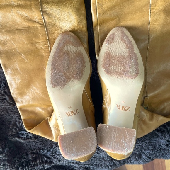 Brown Zara Over the Knee Real Leather Boots Size 9 - Picture 4 of 5